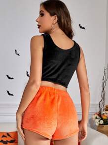 Halloween Pumpkin Embroidery Flannel PJ Set - Multicolor - View 2