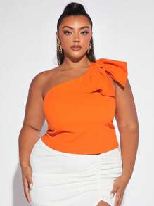 SHEIN SXY áo nữ kích thước lớn Nơ Bướm màu trơn Giải trí - trái cam - Xem 1