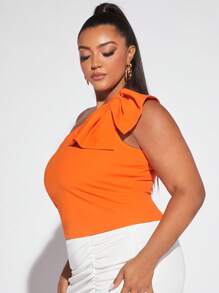 SHEIN SXY áo nữ kích thước lớn Nơ Bướm màu trơn Giải trí - trái cam - Xem 4