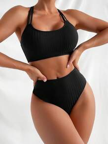 Swim SXY Bộ bikini chéo bãi biển mùa hè - màu đen - Xem 2