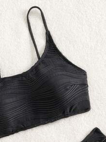 màu trơn Cổ không đối xứng Bộ đồ bơi Bikini - màu đen - Xem 6