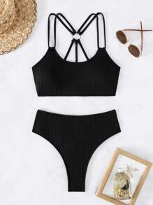 Swim SXY Bộ bikini chéo bãi biển mùa hè - màu đen - Xem 3