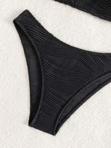 màu trơn Cổ không đối xứng Bộ đồ bơi Bikini - màu đen - Xem 7