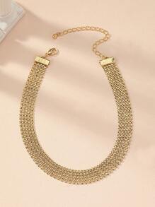 1入組時尚銅極簡多層鏈條項圈適合女士適用於日常 - 金黃色 - 查看 1