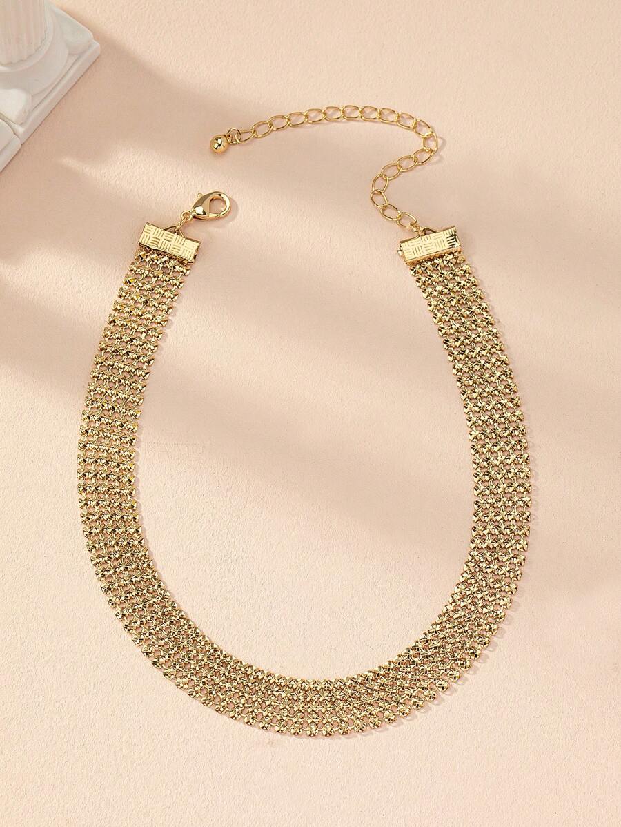 1入組時尚銅極簡多層鏈條項圈適合女士適用於日常 - 金黃色 - 查看 1