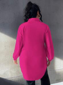 SHEIN LUNE 大碼燈籠袖不附腰帶襯衫 - 玫紅色 - 查看 2