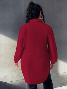 Calvaya 加大主教袖女式衬衫（无腰带） - 酒紅色 - 查看 2
