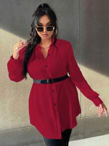 Calvaya 加大主教袖女式衬衫（无腰带） - 酒紅色 - 查看 6