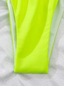 Slaydiva Summer Beach Ruched Ring Linked Neon Bikini Set Bathing Suit - Lime Green - View 7