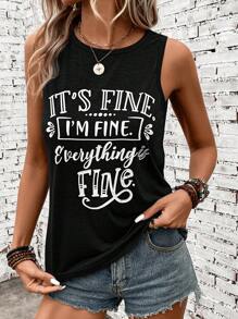 SHEIN LUNE 标语图案背心 IT'S FINE I'M FINE Everything Is Fine - 黑色 - 查看 1