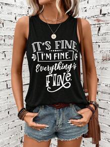 SHEIN LUNE 标语图案背心 IT'S FINE I'M FINE Everything Is Fine - 黑色 - 查看 3