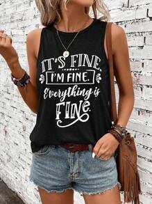 SHEIN LUNE 标语图案背心 IT'S FINE I'M FINE Everything Is Fine - 黑色 - 查看 5