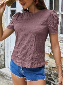 SHEIN VCAY Áo sơ mi nữ Nút màu trơn Giải trí - Bụi tím - Xem 4