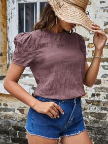 SHEIN VCAY Áo sơ mi nữ Nút màu trơn Giải trí - Bụi tím - Xem 5