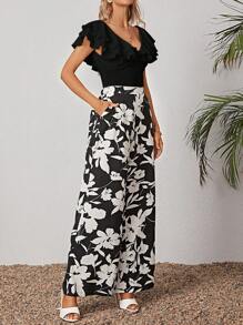 SHEIN VCAY Bộ đồ hai mảnh nữ Túi Xù Hoa Boho - màu đen - Xem 5