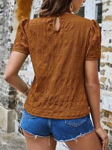 SHEIN VCAY 纯色泡泡袖衬衫、短袖上衣