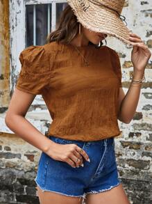 SHEIN VCAY 纯色泡泡袖衬衫、短袖上衣