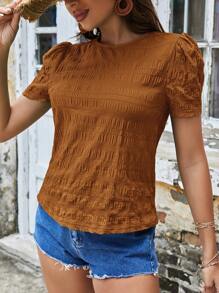 SHEIN VCAY 纯色泡泡袖衬衫、短袖上衣