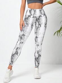 Yoga Sxy 蛇紋寬腰帶運動打底褲 - 黑與白 - 查看 2