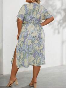 SHEIN LUNE Hơn In Toàn bộ tay cánh Đầm - Màu be - Xem 2