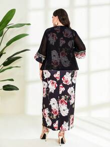 Lacomfia Hơn In hoa tay áo lá sen Xoay eo Eo Đầm - màu đen - Xem 2