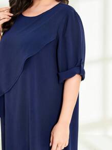 Mulvari Plus Solid Asymmetrical Hem Top & Wide Leg Trousers - Navy Blue - View 6