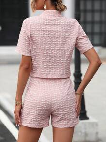 SHEIN Clasi 雙排釦西裝外套和斜口袋短褲 - 粉色 - 查看 2