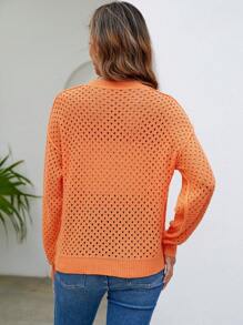 SHEIN LUNE Chất rắn Dệt kim chấm bi Thả vai Áo len - trái cam - Xem 2