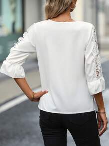 SHEIN LUNE Blusa con encaje de manga amplia - Blanco - Ver 2
