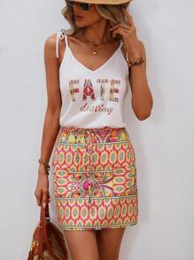SHEIN VCAY Đồ họa Chữ cái Cami ngọn & In Toàn bộ Váy - Nhiều màu - Xem 3
