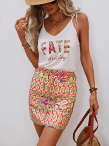 SHEIN VCAY Đồ họa Chữ cái Cami ngọn & In Toàn bộ Váy - Nhiều màu - Xem 5