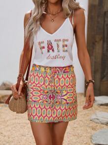 SHEIN VCAY Đồ họa Chữ cái Cami ngọn & In Toàn bộ Váy - Nhiều màu - Xem 6