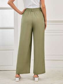 SHEIN LUNE Solid Plicated Detail Suit Trousers - Green - View 2