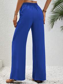 SHEIN LUNE Eo dây rút Quần ống rộng - Xanh đậm - Xem 2