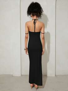 SHEINNeu Halter Neck Xù Đầm - màu đen - Xem 2