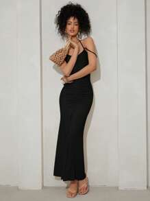 SHEINNeu Halter Neck Xù Đầm - màu đen - Xem 3