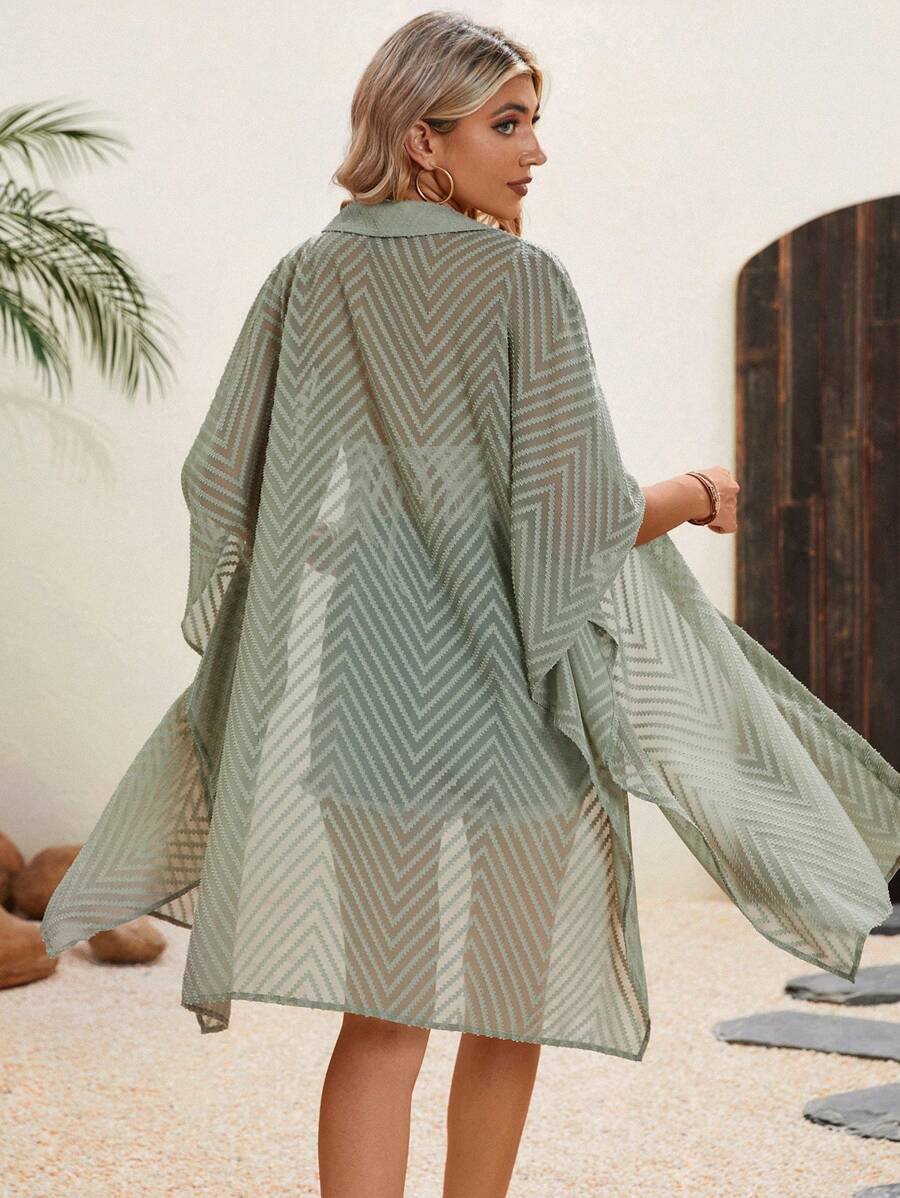 SHEIN LUNE Chất rắn tay cánh Kimono - màu xanh lá - Xem 1