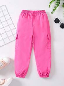 SHEIN Pantalones largos estilo dopamina rojo rosa para chica joven usados como ropa de abrigo, pantalones cargo de estilo de moda europea y americana - Rosa Fucsia - Ver 2