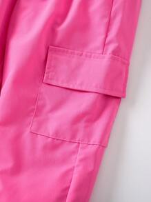 SHEIN Pantalones largos estilo dopamina rojo rosa para chica joven usados como ropa de abrigo, pantalones cargo de estilo de moda europea y americana - Rosa Fucsia - Ver 3