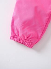 SHEIN Pantalones largos estilo dopamina rojo rosa para chica joven usados como ropa de abrigo, pantalones cargo de estilo de moda europea y americana - Rosa Fucsia - Ver 4
