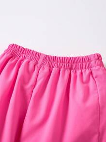 SHEIN Pantalones largos estilo dopamina rojo rosa para chica joven usados como ropa de abrigo, pantalones cargo de estilo de moda europea y americana - Rosa Fucsia - Ver 5