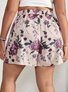 SHEIN VCAY Hơn In hoa Viền hoa tulip Tie Trước Quần short - Nhiều màu - Xem 2