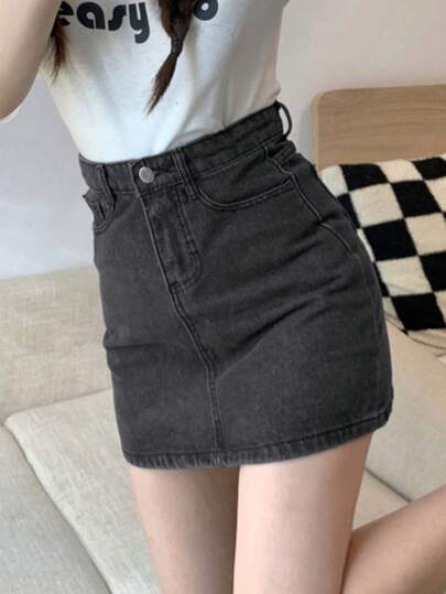 水洗直筒牛仔短裙