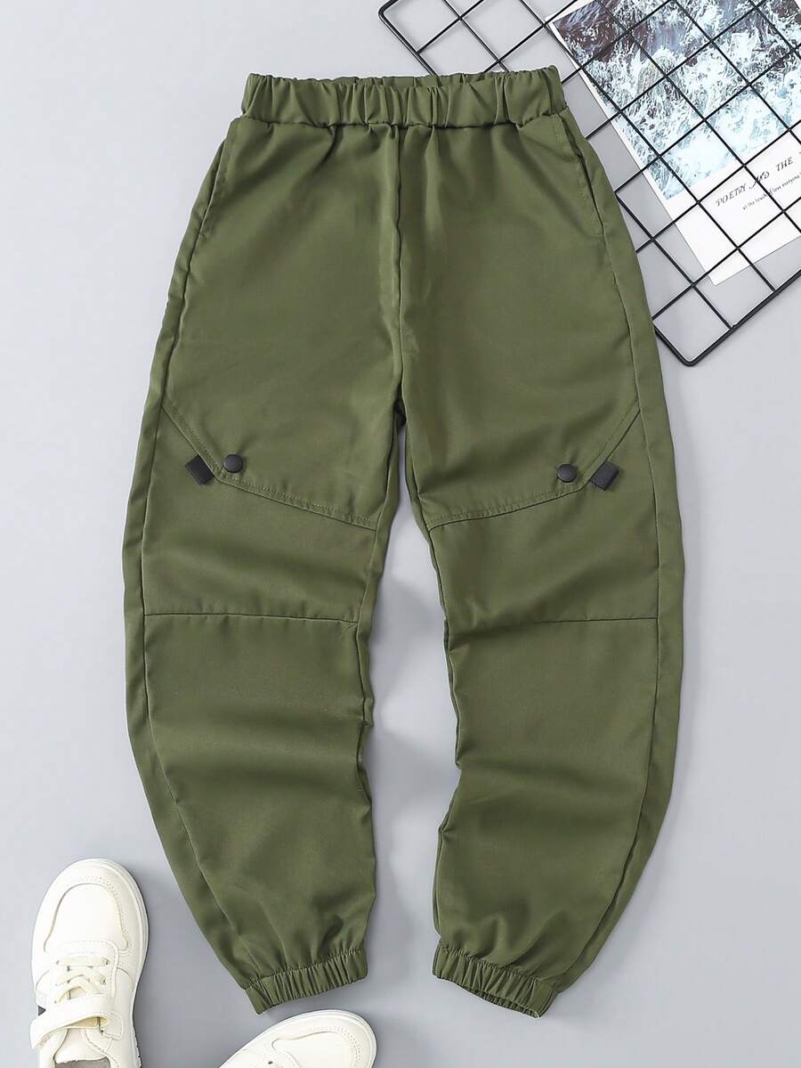 SHEIN Boys Solid Trousers - Army Green - View 1