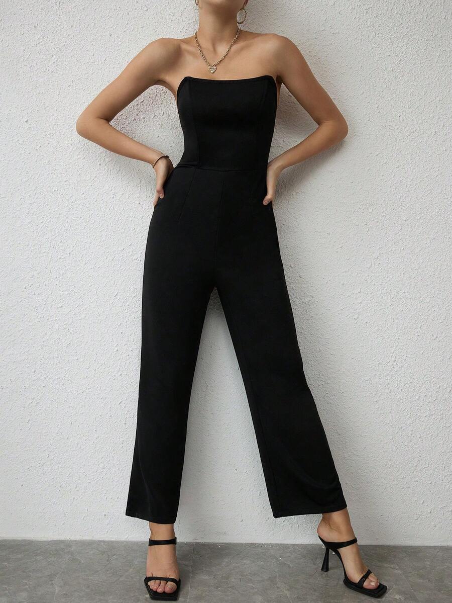 SHEIN Privé Solid Tube Jumpsuit - Black - View 1