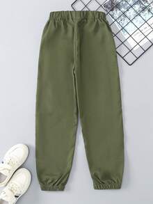SHEIN Boys Solid Trousers - Army Green - View 2