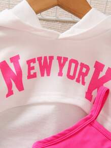 SHEIN Young Girl Casual Street Style Cropped Hoodie And Dress Two Pieces Set In Rose Red - Multicolor - View 4