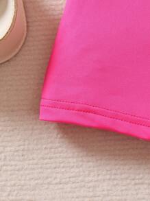 SHEIN Young Girl Casual Street Style Cropped Hoodie And Dress Two Pieces Set In Rose Red - Multicolor - View 6