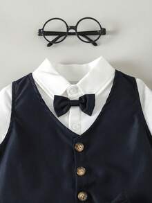 男嬰前蝴蝶結襯衫和夾克背心和短褲和帽 - 藏蓝色 - 查看 5