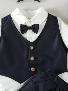 男嬰前蝴蝶結襯衫和夾克背心和短褲和帽 - 藏蓝色 - 查看 7